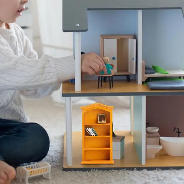 Doll Bookshelf Tiny Bookcase 1:12 Wooden Model Funny Cute Doll House Accessories Miniature Decor For Bedroom Dining Room Living 4