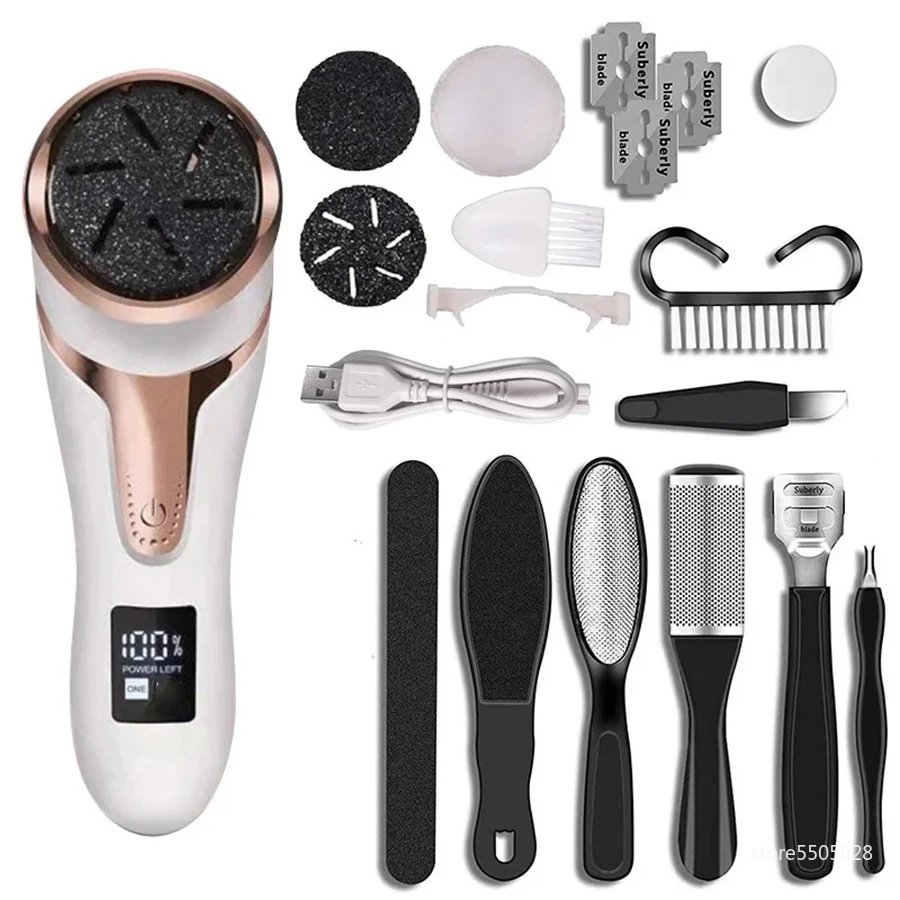 NEW Rechargeable Electric Foot File Callus Remover Professional Pedicure Machine Foot Heel Dead Skin Polisher 3 Heads 2 Speed 5
