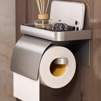 Self-Adhesive Toilet Paper Holder with Storage Rack – Wall Mounted Tissue Roll Holder 1