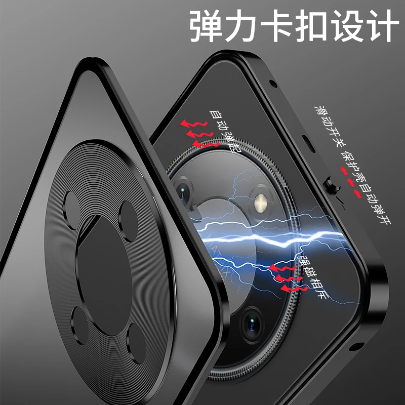 Premium Alloy Metal Lens Protection Phone Case with Transparent Tempered Glass and Shockproof Back Cover