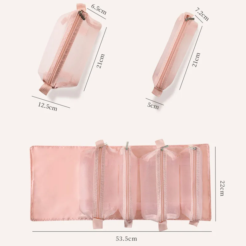 Detachable 4 in 1 Multifunctional Makeup Bag, Portable Mesh Toilet Bag, Foldable Travel Cosmetics Storage Bag