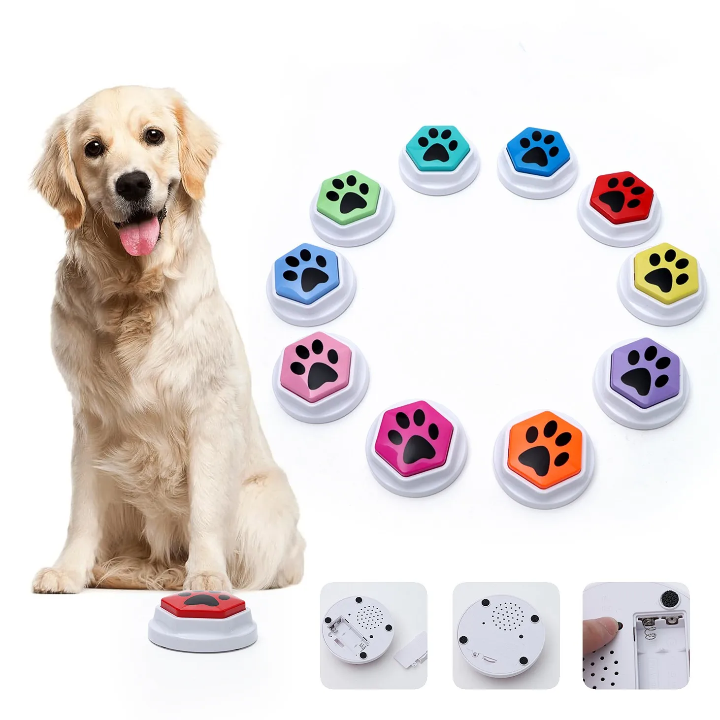 Dog Squeak Toys With Paw Print Hexagonal Recordable Talking Sound Button Dog Toy Interactive Voice Buttons For Communication Dog 3