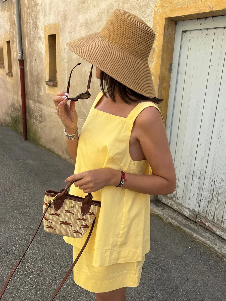 Bornladies Women's 2026 Summer New Cami Skirt Set Sexy Boat Neck Cami Lace-up Open Back Mini Skirt Two-Piece Outfit