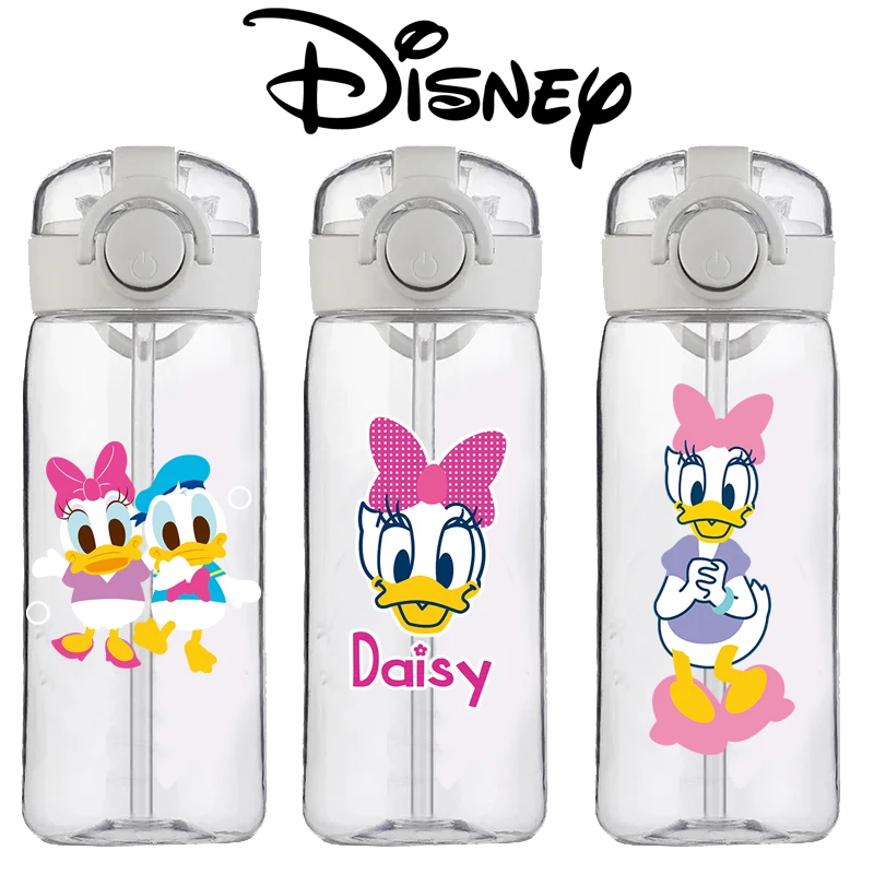Disney Daisy Children Water Cup Cute Student High Temperature Resistant and Anti-drop Portable Transparent Straw Water Cup