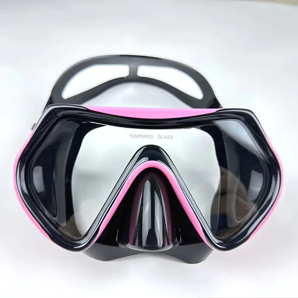 Snorkel Mask Swimming Goggles Scuba Diving Silicone Skirt Tempered Glass Len Wide View Training With Nose Cover Adjustable Strap