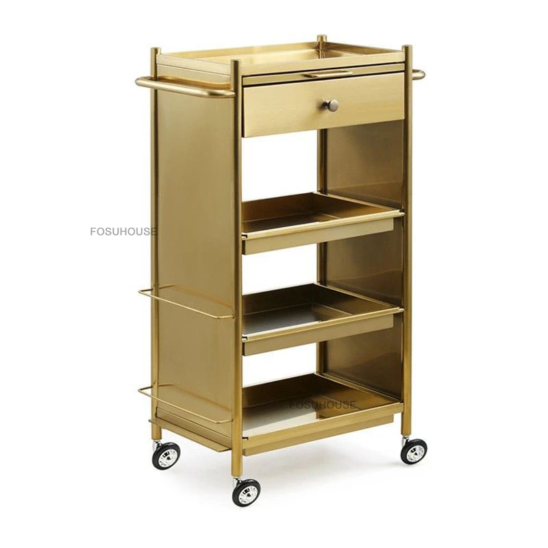 Carrello Mobile per Parrucchieri in Acciaio Inossidabile con Ruote, Organizzatore Porta Utensili per Barbiere, Scaffale per Permanente e Tintura - immagine 2