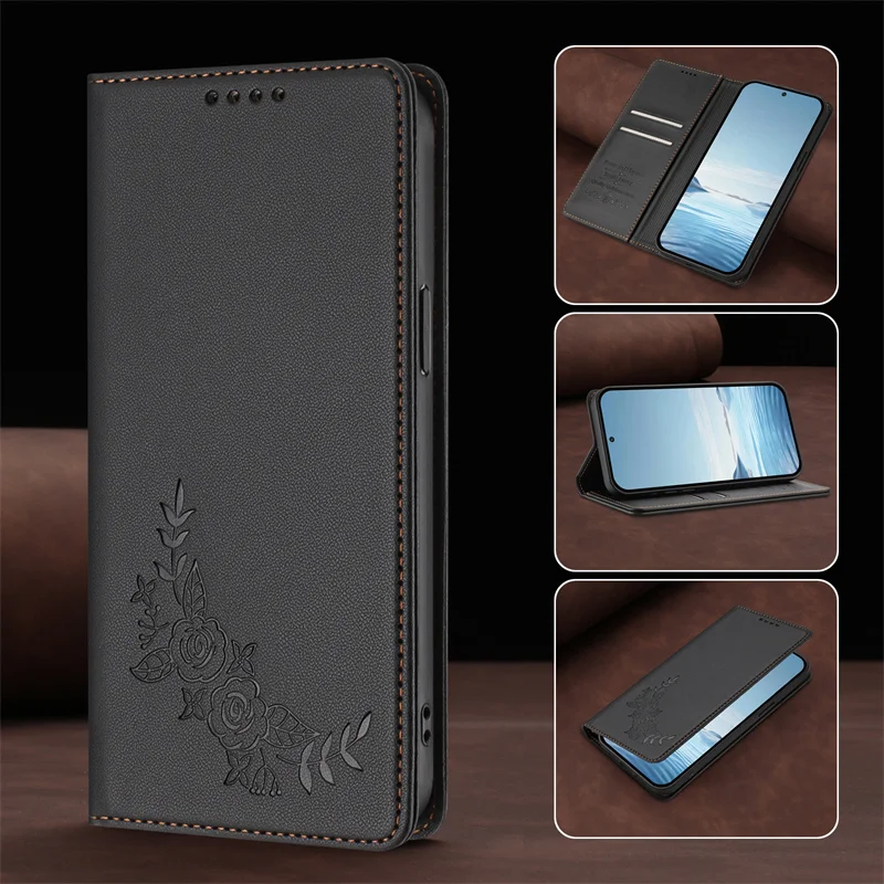 Premium Magnetic Leather Stand Wallet Case – Flip Protective Back Cover in Elegant Design