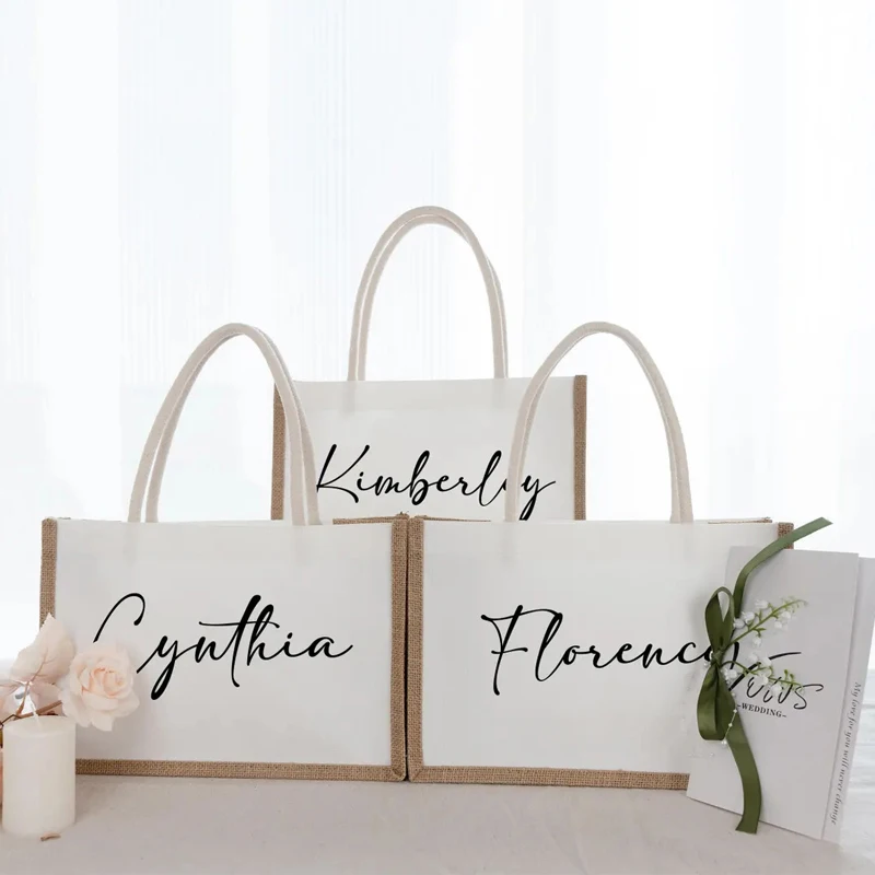 Personalized Bridesmaid Burlap Bag,Bachelorette party gift,Custom Bridal Shower Bag,Beach Party Tote Bag,Bridesmaid proposal Bag 2