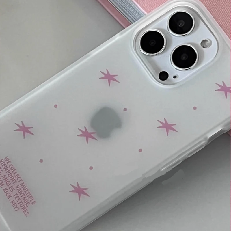 Pink & White Frosted Stars Korean-Inspired Phone Case - Y2K Style Cover