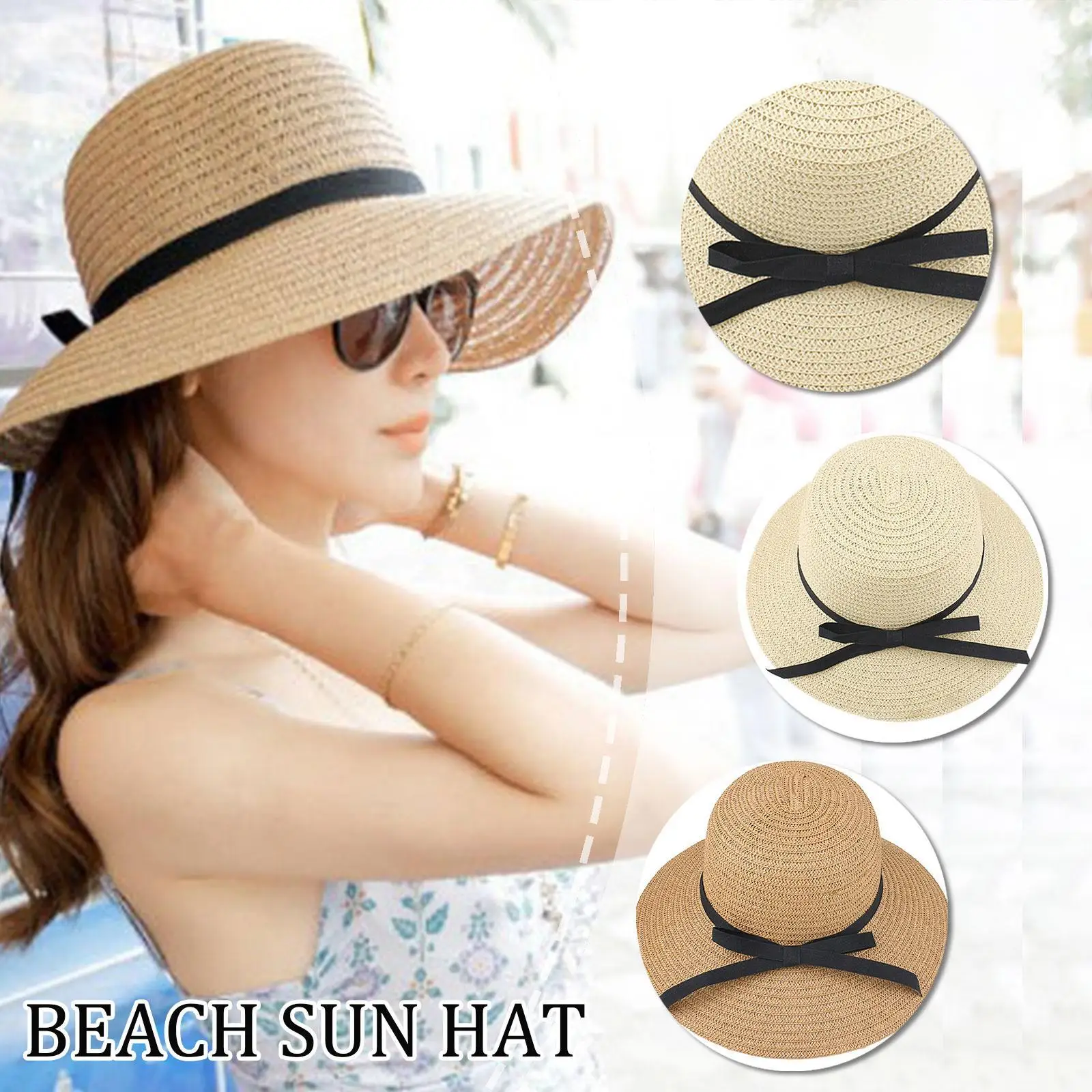 Summer Straw Hat Big Wide Brim Foldable Beach Sun Hat Straw Floppy Sun  Block UV Protection Hat Ladies Outdoor Travel Straw Hat - AliExpress