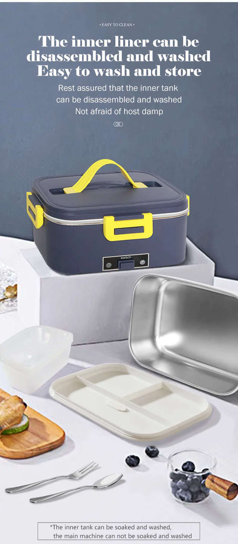Description Picture 6 of itemNew 80W Car Electric Lunch Box Portable Heating Water Free Heating Insulated Lunch Box Household Car Electric Lunch Box.