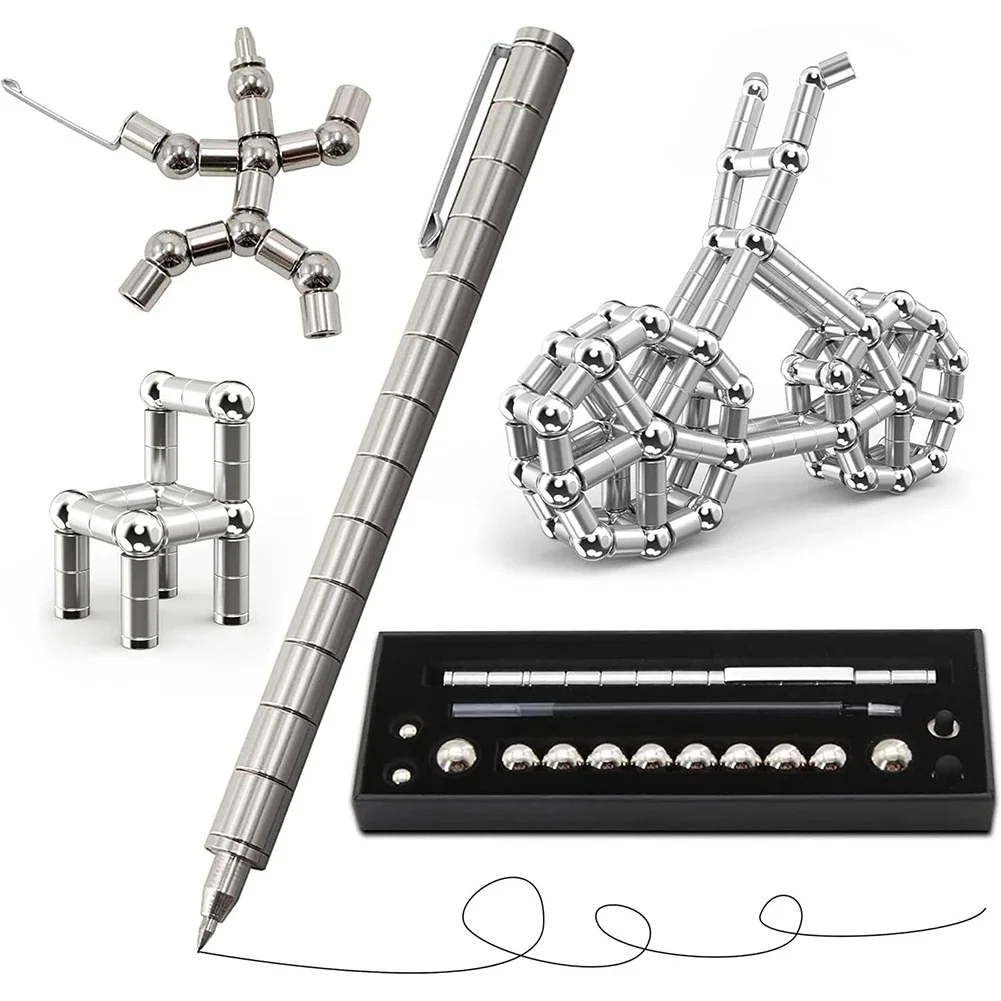 Metal Decompression Pen Magnetic Fidget Pen Multifunctional Deformable Writing Pen Stress Reliever Finger Spinning Gifts Toy