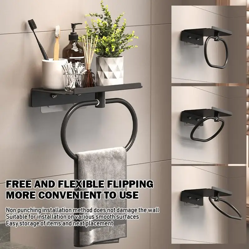 Towel Ring For Bathroom Household Rag Holder Heavy Duty Bath Accessories No Drilling Wall Mounted Towel Hanger With Shelf For