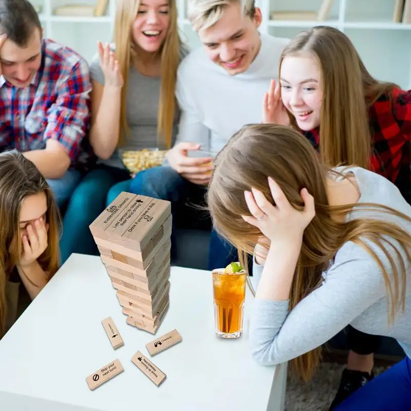Tumbling Tower Game Adult Party Drinking Game Wooden Blocks Stacking Floor Tower Building Blocks Balancing For