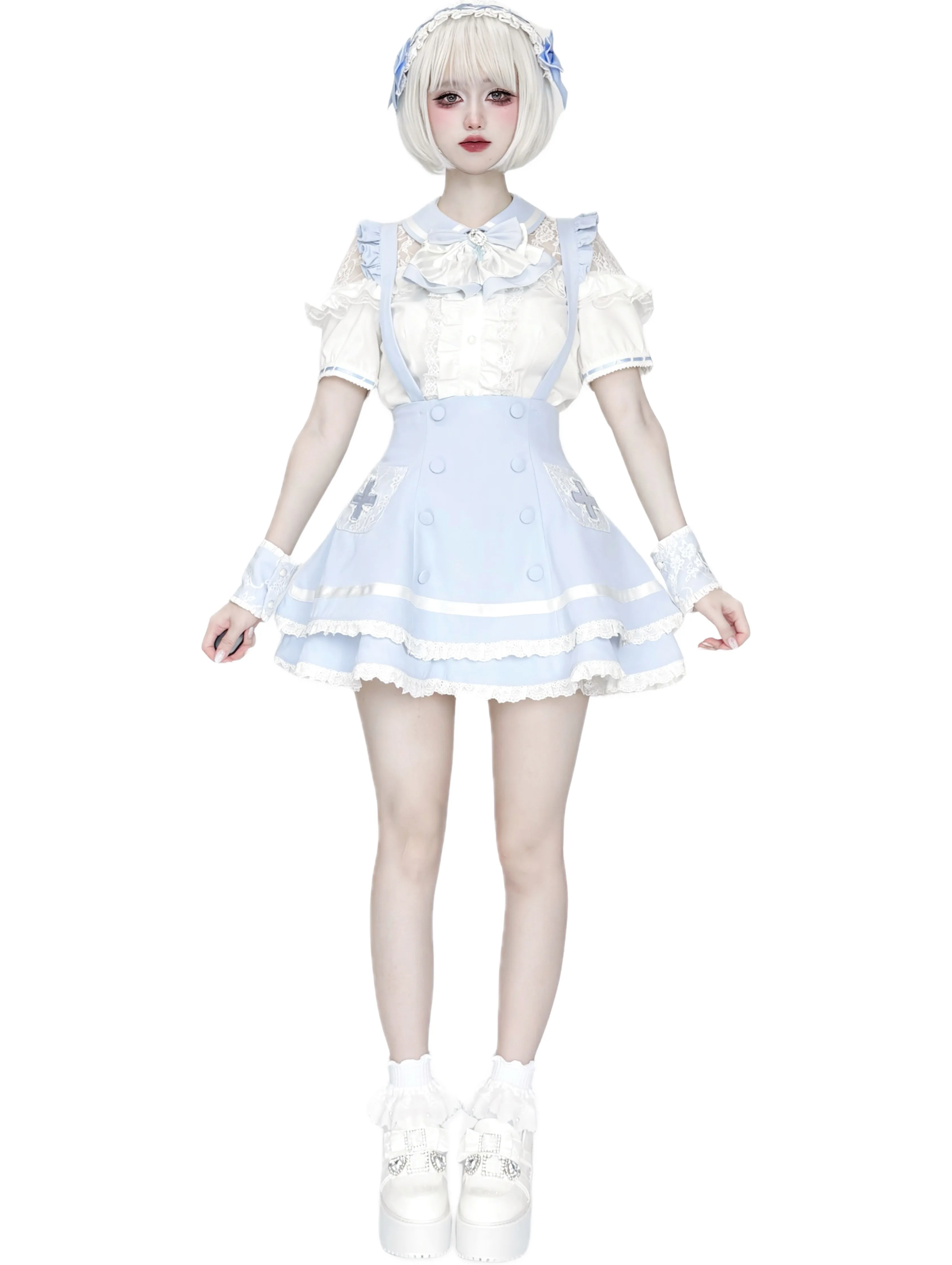 Women's White Gothic Lolita Two-Piece Set