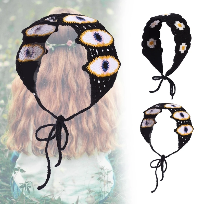 통기성 여성 직사각형 스카프 플라워 패턴이 있는 탄력 있는 크로셰 헤어밴드