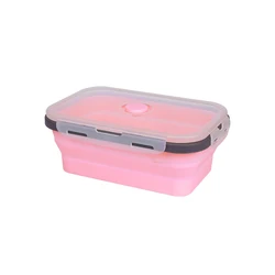 Silicone Collapsible Lunch Box - Portable, Microwave-Safe, Food Storage Container - 350ml (Grey pink)