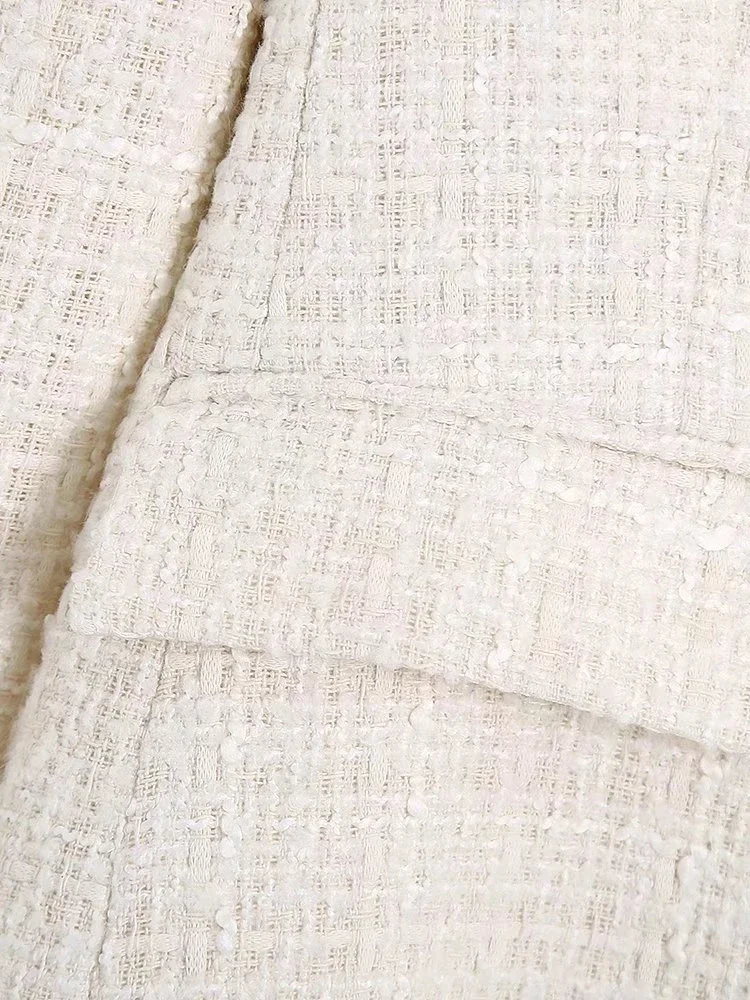 2024 New Women Fashion Tweed Double Breasted Blazer Coat Vintage Long Sleeve Flap Pockets Female Outerwear Chic Veste Femme