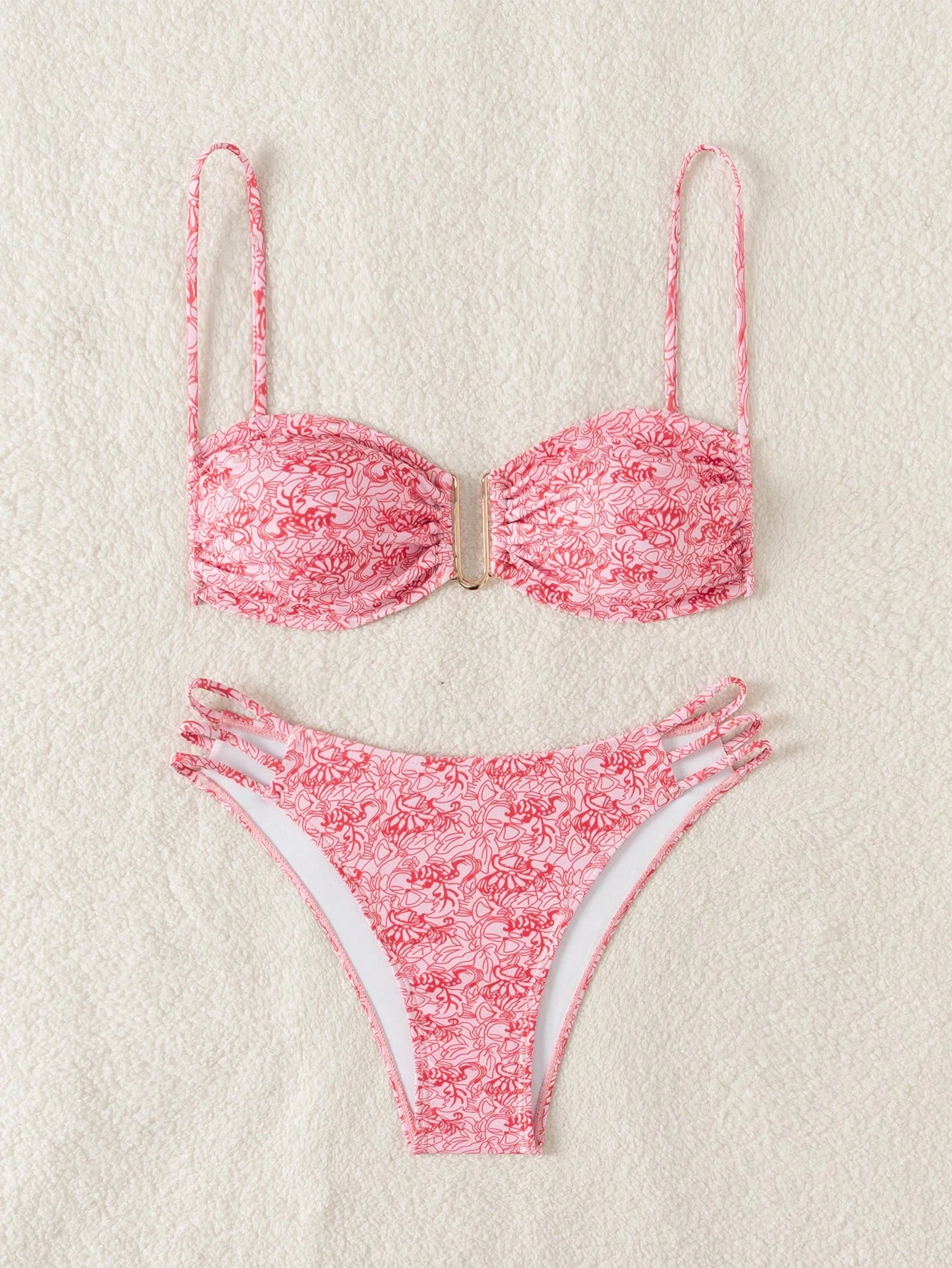 منتجع جزيرة بيكيني مطبوع باللون الوردي الشبابي للط...