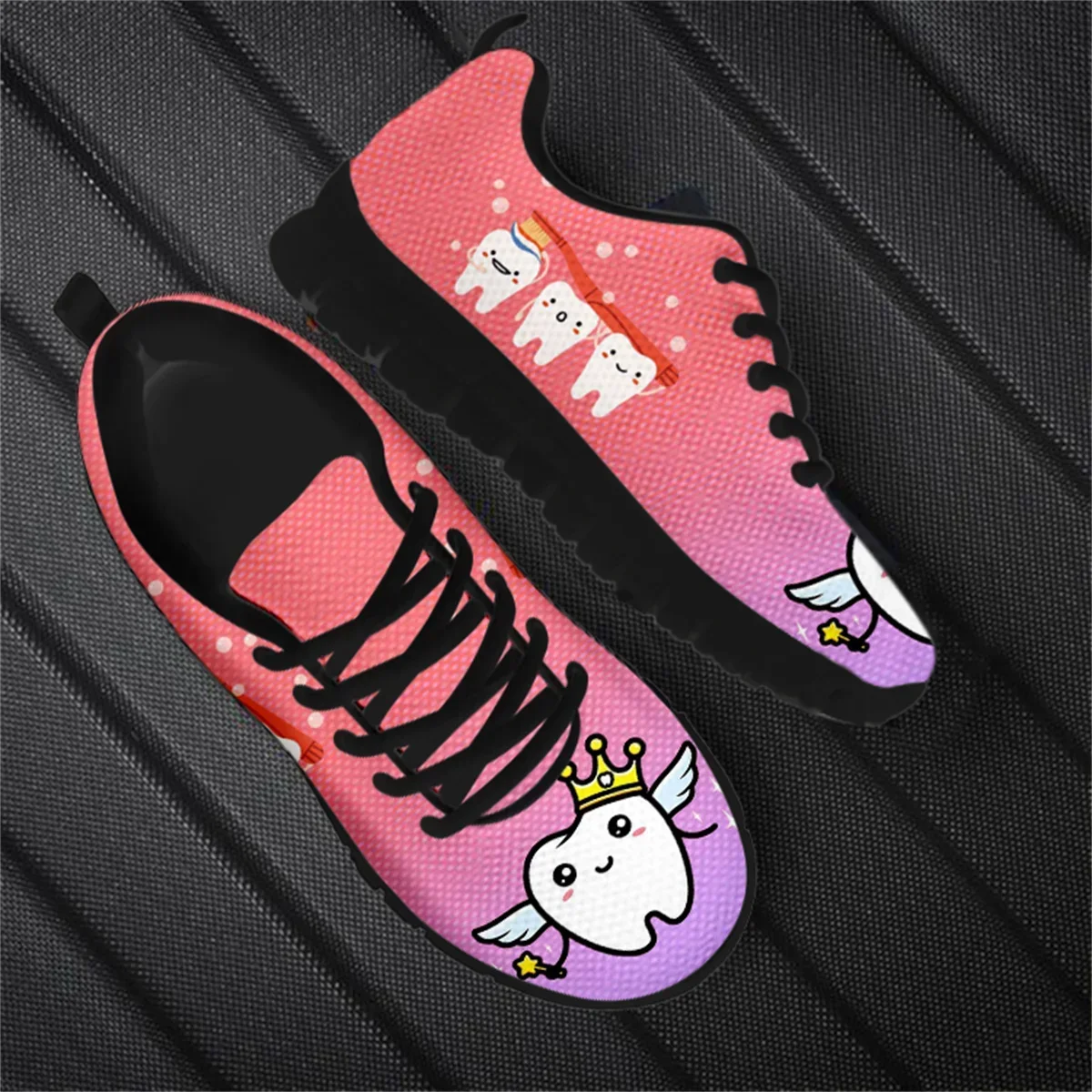 Fashion Gradient Dentist Flats For Woman Shoes Zapatos Mujer Brand Design Tooth Dental Angel Breathable Sneakers Walking Shoes