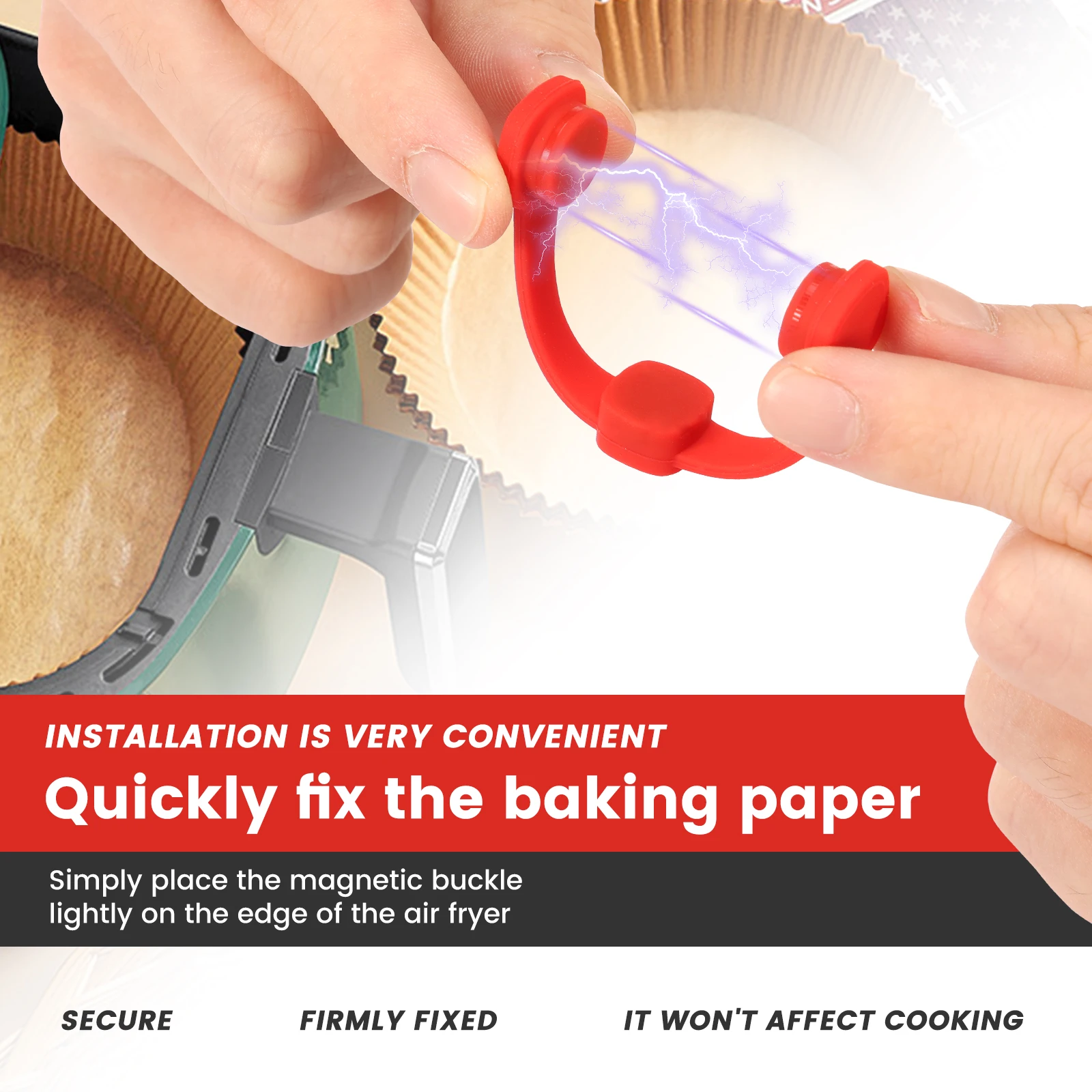 4Pcs Air Fryer Magnet Heat Resistant Magnetic Silicone Buckle Firm Adhesion Air Fryer Liner Magnet Silicone Buckle for Baking