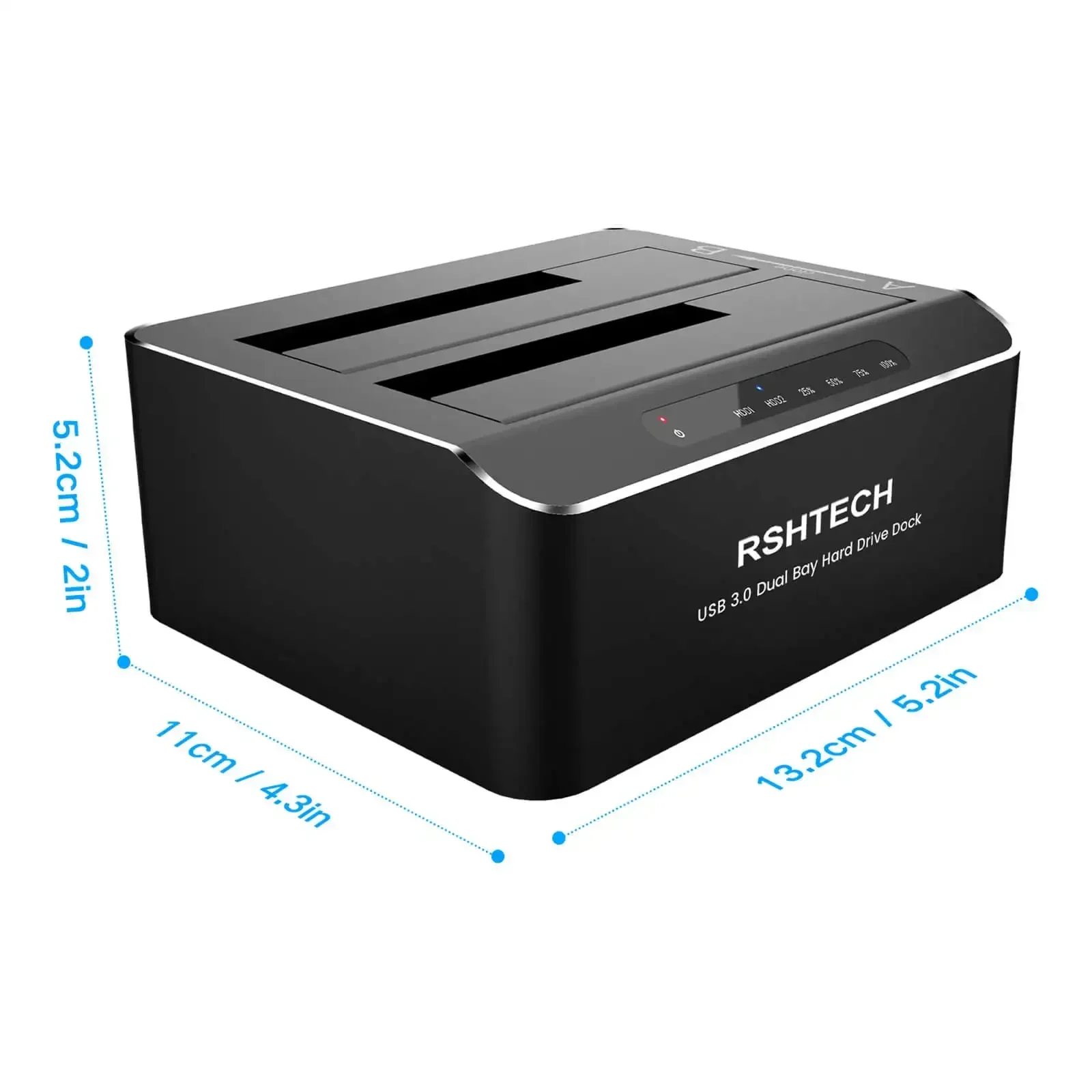 RSHTECH Hard Drive Docking Station Aluminum Dual Bay for 2.5/3.5 Inch SATA I/II/III HDD SSD Support 2x 16TB Hard Drives