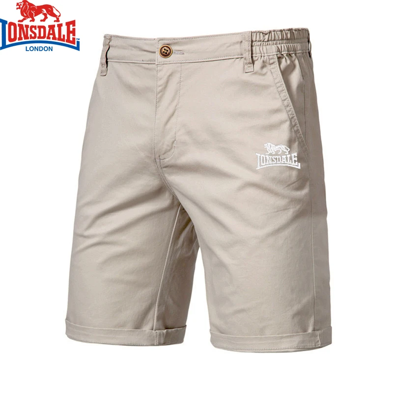 Embroidered LONSDAL Summer 100% Cotton Shorts for Men High Quality Casual Business Social Elastic Waist Beach Shorts 3