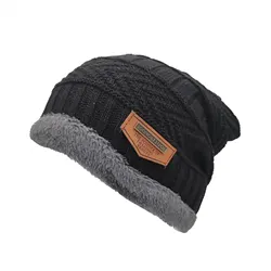 Unisex Thick Knit Winter Beanie - Warm, Brimless, Fur - Lined Cap (Black)