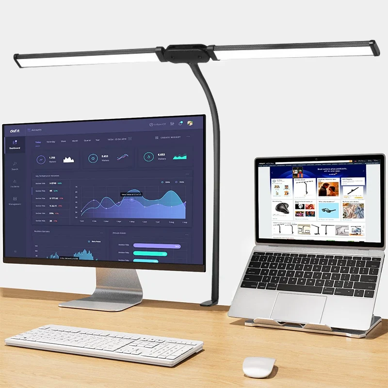 Double Head LED Clip Remote Control Desk Lamp Architect Table Lamp for Home Office Lighting 5 Color Modes and 5 Dimmable 3