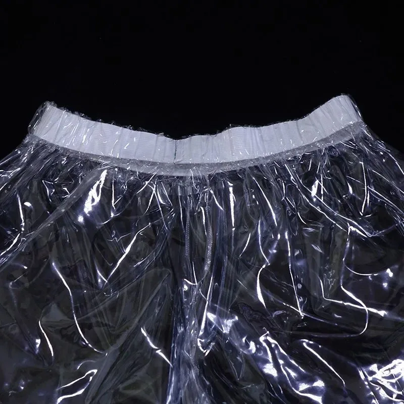 투명 커플 PVC 플라스틱 바지 ABDL 성인 페티쉬 복서 반바지, 부드럽고 부드러운 무소음 방수 실금 기저귀 팬티