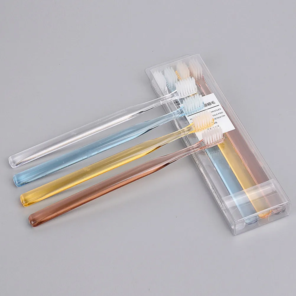 8Pcs 크리스탈 투명 플라스틱 손잡이 부드러운 강모 칫솔 성인용 인체공학적 미끄럼 방지 디자인 일일 구강 관리 여행용
