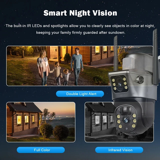 WiFi/4G Solar Camera Dual Lens 8MP Smart Home Security Protection PIR Outdoor IP Waterproof Video Surveillance Camera V380Pro 4