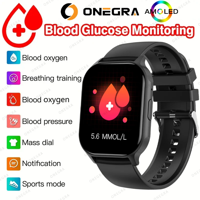 

New Blood glucose monitoring Smart Watch Men Women AMOLED Screen Music NFC AI Voice Custom Dial Sport Fitness Tracker Smartwatch
