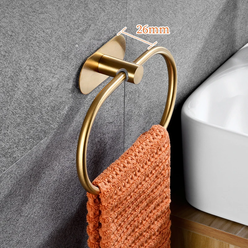 Towel Holder Stainless Steel Self-adhesive Bathroom Towels Rack Black Washhand Hanger Ring Rail Bar Kitchen Storage Accessories