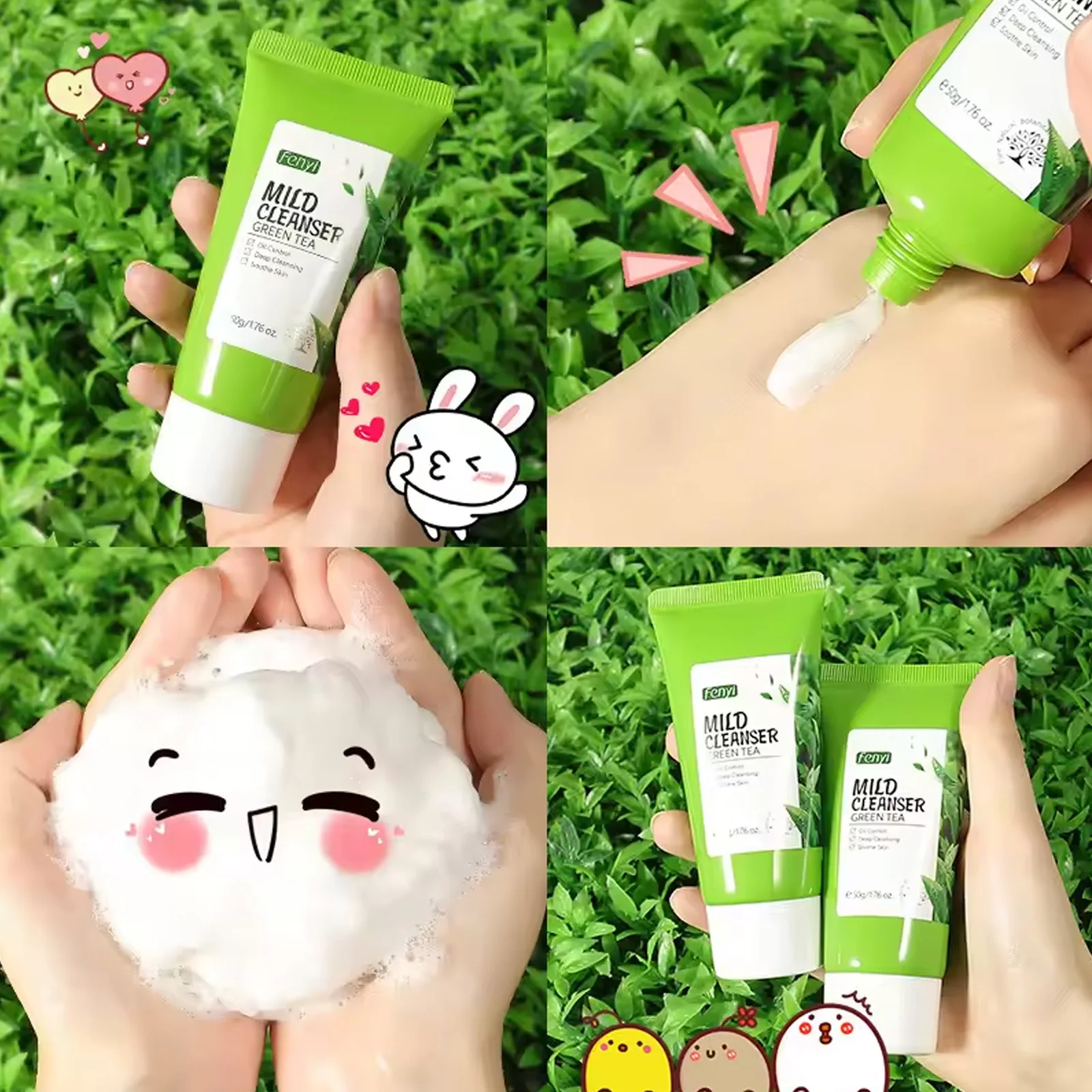 Green Tea Facial Cleanser 50g Skin Deep Cleansing Moisturizing Blackhead Removal Skincare Face Wash Foam Face Cleanser Skin Care 3