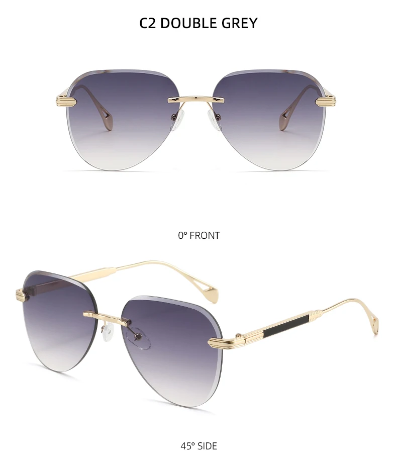 Luxuriöse randlose Piloten-Sonnenbrille für Damen und Herren, Legierungsrahmen, Verlaufsgläser, Sonnenbrille für Damen, Fahrbrille – Detail 7