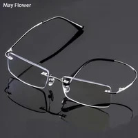 May Flower Blue Light Blockin Ultralight Memory Titanium Rimless Reading Glasses Men&Women Presbyopic Eyeglasses +1.0 +1.5 +2.0 2