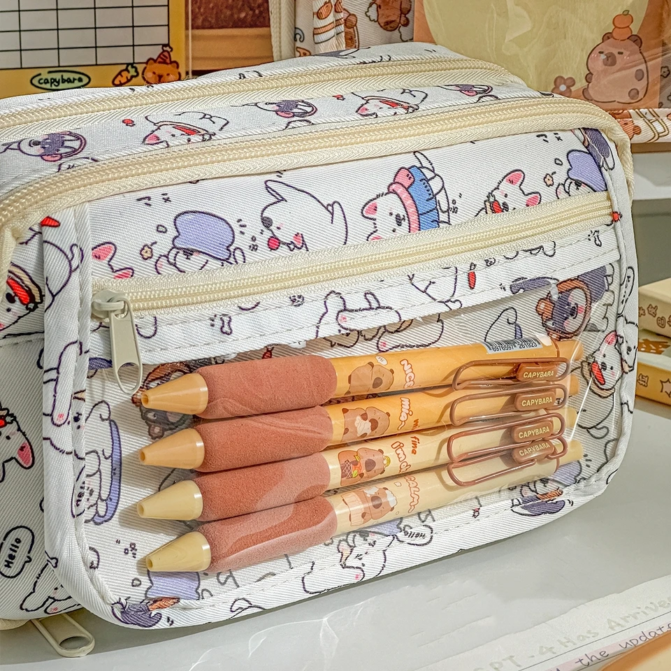 kivrimlarv Capybara - Astuccio per matite estetico, grande capacità, borsa capibara, borsa per articoli scolastici, capibara, astuccio per cancelleria per scuola, ufficio, viaggi a casa, Set, Refer to