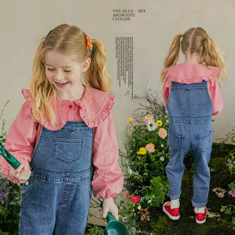 

Girls Set Spring Autumn Clothes Cartoon Long Sleeve Tops T-shirt Denim Overall Pants Outfits Set Costume 5-14Y Boutique Outfits