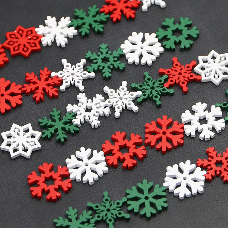 50Pcs 24mm Wooden Snowflake Chips Christmas Mixed Snowflake Scrapbooking DIY Craft Gifts New Year Party Home Decoration Supplies