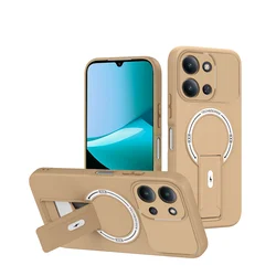 Luxury Magnetic Stand Holder Phone Case with Magsafe Wireless Charging Compatibility - Moto G96 5G (Light brown)