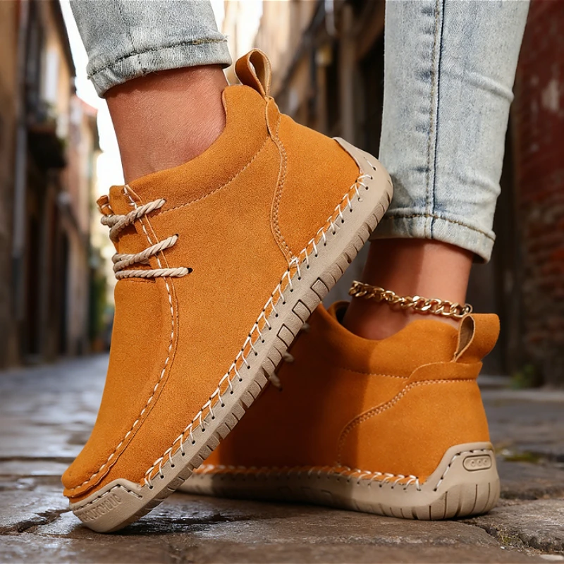 Brown Classic Shoes for Women Soft-soled Breathable Outdoor Women Retro Big Size Single Shoes Handmade Leather Loafers for Women