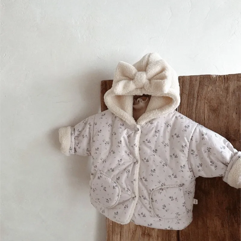 Newborn Baby Girl Hooded Cotton Padded Jacket Fleece Inside Snowsuit Infant Toddler Thick Winter Outwear 3-24M kids jackets winter coat