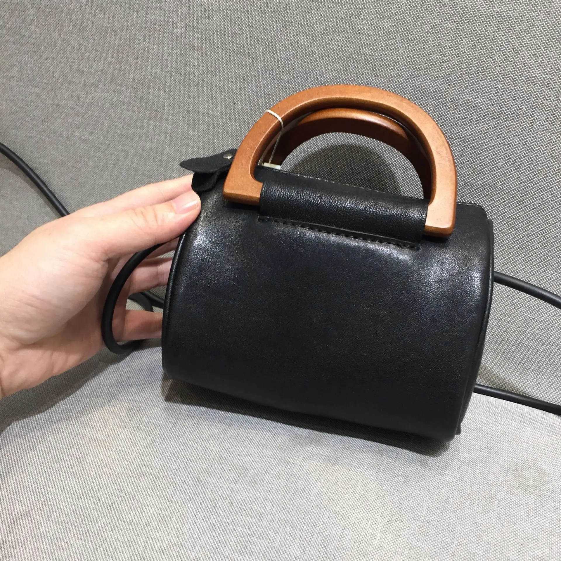 

Women's New Fashion Genuine Leather with Wooden Top Handle Concise Mini HandBag Vintage Crossbody Bag ShoulderBag Office Daily