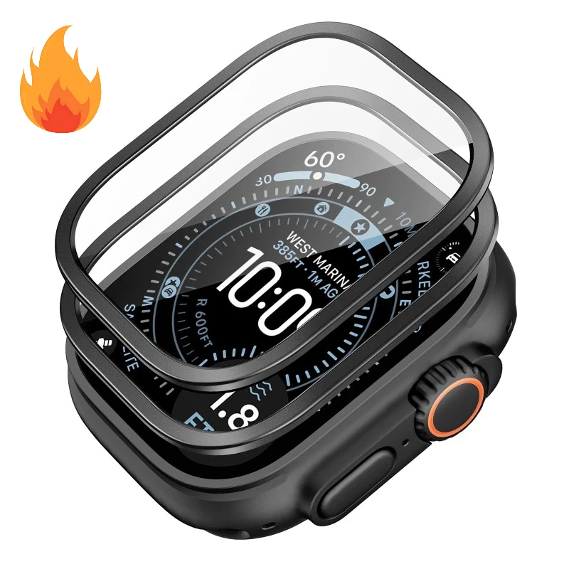 Premium Tempered Glass Screen Protector with Metal Bumper for 49mm Smartwatch - 2 Pack, Anti-Scratch HD Film