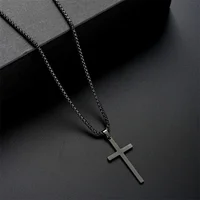 Black Titanium Steel Cross Pendant Necklace for Men Women Minimalist Male Female Chokers Box Chain Necklace Party Jewelry Set 4