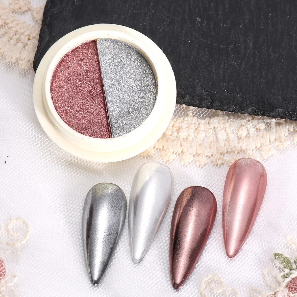 Double-color Chrome Solid Nail Glitter Pink Silver Classic Metallic Mirror Rubbing Dust DIY Gradient Effect Flash Manicure Decor