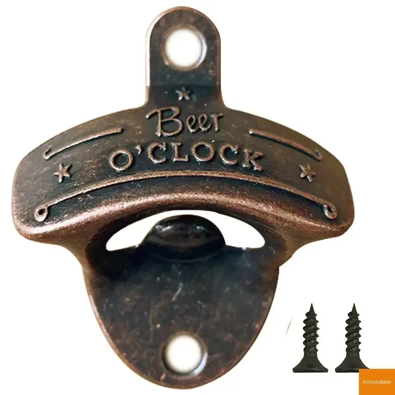 Beer O' Clock Metal Bottle Opener Wall Mounted Hanging BBQ DIY Solid Beer Opener Tools Bar Decorative Kitchen Gadgets 1pc