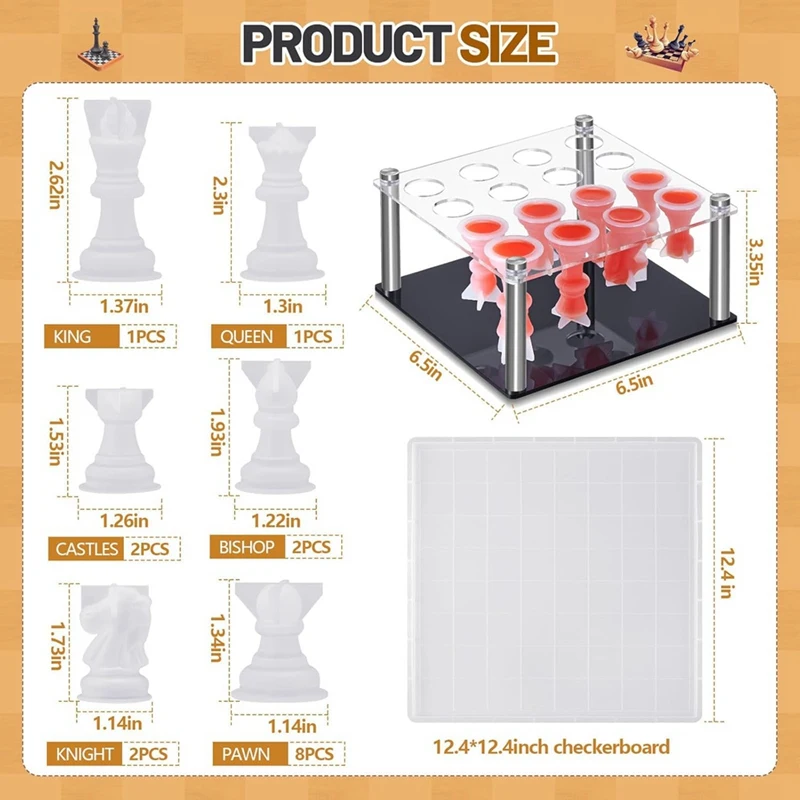 Chess Piece DIY Kit 1 Chess Piece Holder 16 Chess Molds For Epoxy Resin 1 Chess Board Mold Silicone Chess Piece Mold