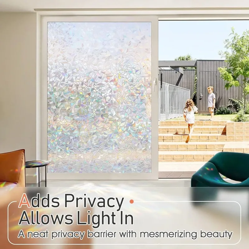 Frosted Anti Peeping Window Privacy Film Rainbow Window Clings 3D Decorative Stained Glass Windows Decals Static Cling